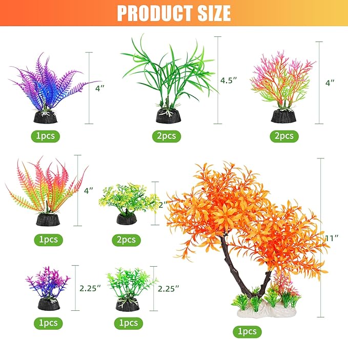 AQUANEAT Artificial Aquarium Plants, Fish Tank Orange Tree Decoration Set, Plastic Accessories, 11pcs