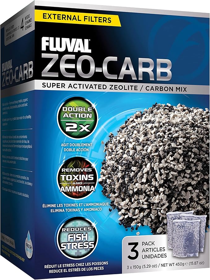 Fluval Zeo-Carb, Chemical Filter Media for Freshwater Aquariums, 150-gram Nylon Bags, A1490 , White, All Breed Sizes, pack of 1 (3 count)