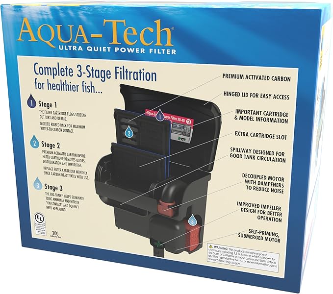 Aqua-Tech Ultra Quiet Power Filter, For Aquariums 20-40 Gallons