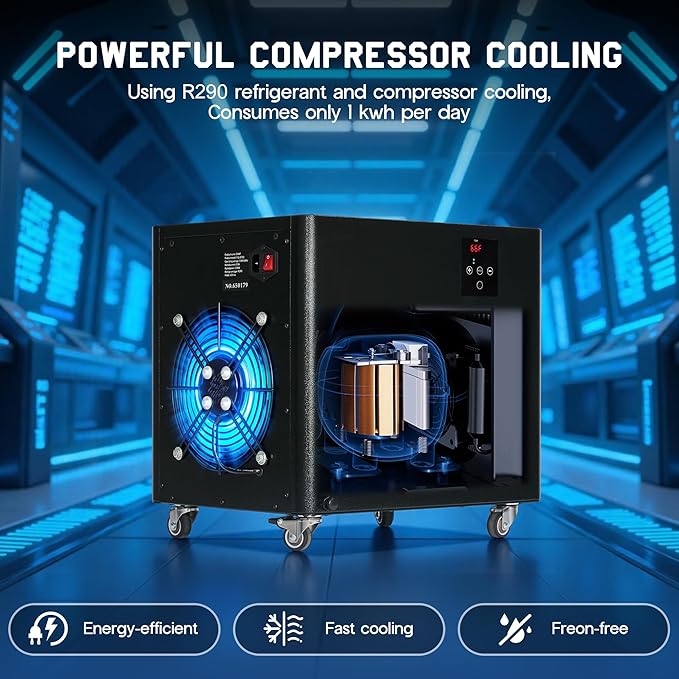 Albott 132 Gal Aquarium Cooler, 1/2 HP Water Chiller with Water Pump & 2 Pips, Hydroponics Chiller with Quiet Design Compressor & Wheels for Axolotl Fish Coral Shrimp, 110V, Black