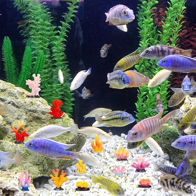 24pcs Mini Fake Resin Coral Reef, Miniature Resin Coral Figurines 12 Styles Colored Small Artificial Plants for Fish Tank Garden Flower Pot Bonsai Tiny Micro Landscape Decors Faux Coastal Beach Ocean