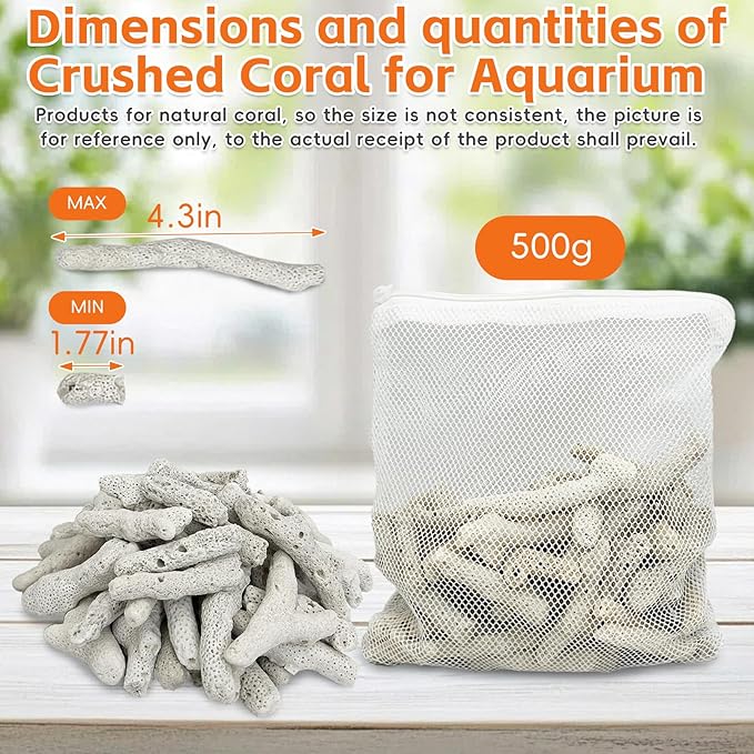 kathson 1.1lb Crushed Coral for Aquarium Crushed Coral for Freshwater Aquarium Corals for Fish Tank to Raise ph Filter Media for Fish Tank with Mesh Bag for Fish Tank Filter Media Decorations