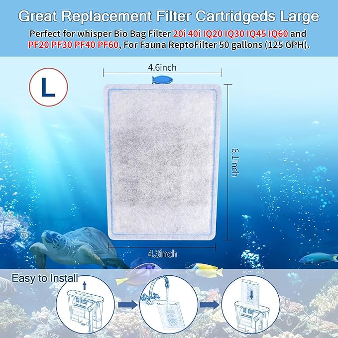 8 Pack Large Assembled Aquarium Filter Cartridge for Whisper Bio-Bag Power Filters, Replacement Filter Cartridges for Whisper 20i/40i IQ20/30/45/60 PF20/30/40/60 Power Filter