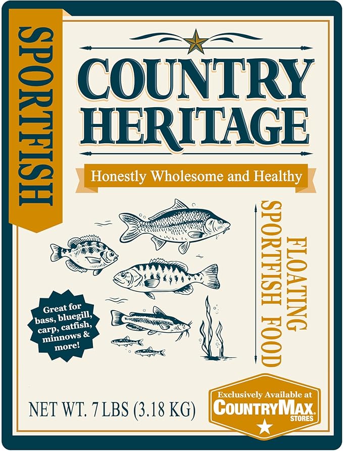 CountryMax Floating Sportfish Game Fish Food 32% Protein for Pond and Lakes, Extruded Feed for Bluegill, Catfish, Minnows, Bass, Carp (22 Pounds)