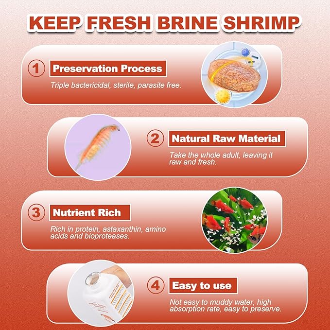Instant Brine Shrimp Fish Food - High Protein Non-Living Adult Shrimp Liquid for Bettas, Goldfish, Cichlids - Color Enhancer (12.7oz)