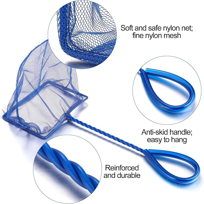 Mogoko 2 Pack Aquarium Net Fish Net, Small Net, Multi-Size Fine Mesh Aquarium Net with Long Plastic Handle for Fish Tank