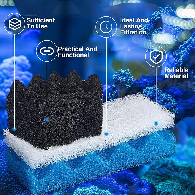 Threlaco 18 Pcs Compatible with 306/307 Bio Sponge Set Compatible with Aquarium Filters Including Blue White Black Bio Sponge for Replacement Filter Media Kit