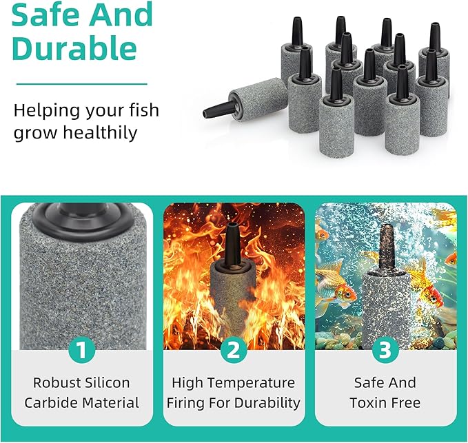 DaToo Aquarium Air Stone 1 Inch 12 Pack Fish Tank Aerator Bubble Diffuser Silicon Carbide Fish Tank Airstone for Air Pump Aquariums Ponds Hydroponic Systems