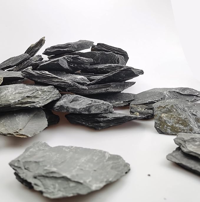 Voulosimi Natural Slate Rocks PH Neutral Stone Perfect Rocks for Aquariums, Landscaping Model,Tank Decoration,Amphibian Enclosures (3.5 LB, 3-5 inch)