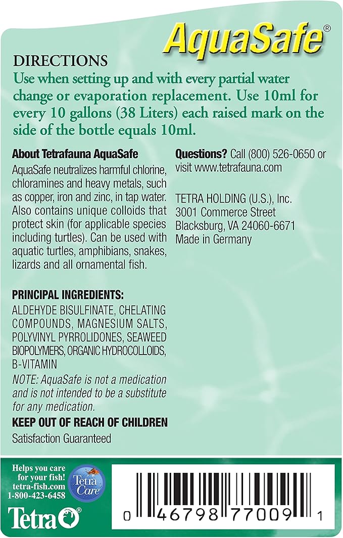 TetraFauna AquaSafe for Reptiles and Amphibians 3.38 Oz, Aqua-Terrarium Water Conditioner, Makes Tap Water Safe (Pack of 2)