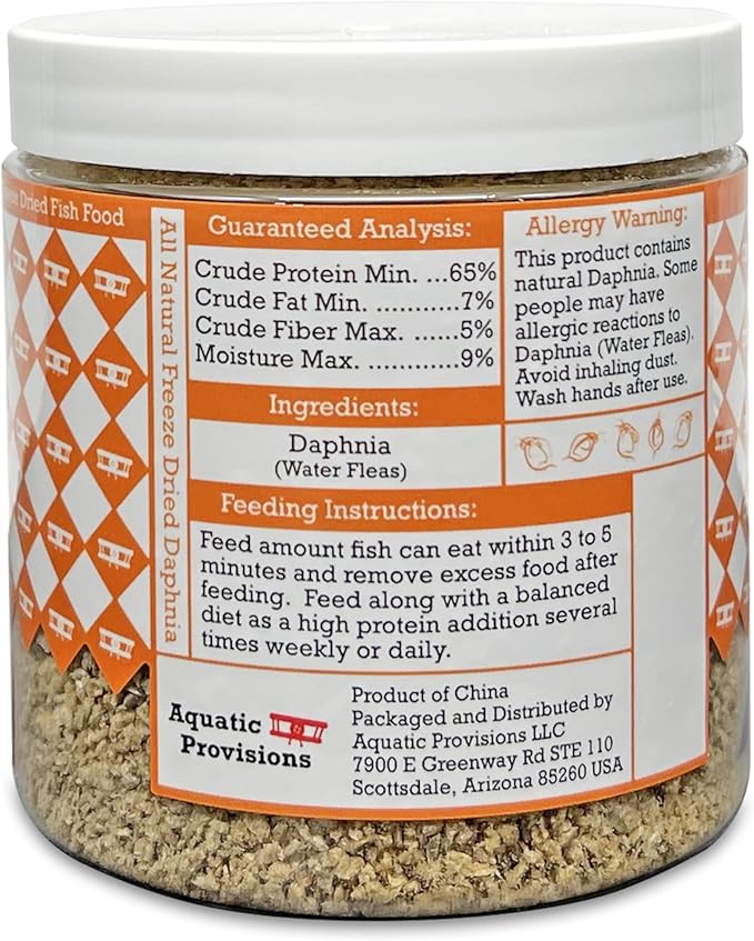 Aquatic Provisions Freeze Dried Daphnia 1 oz, Fish Food for Freshwater and Marine Aquarium Fish, Invertebrates, and Fry