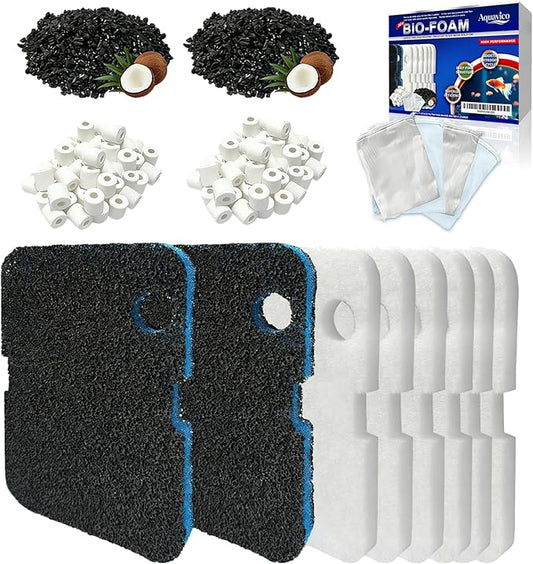 16-Pack Aquarium Filter Media Set Compatible with Penn-Plax Cascade 700 & 1000 Canister Filters | Includes Bio Sponge Filters, White Floss Pads, Activated Carbons, Ceramic Rings & Mesh Bags