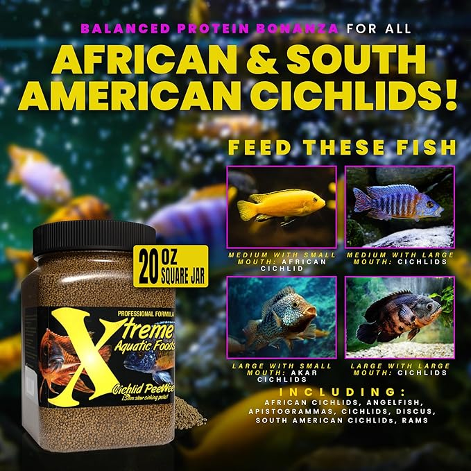 Xtreme Cichlid Peewee 1.5 mm Pellets - Proven Nutrition for Cichlids - Balanced Amino Acids, Boost Immune & Digestive Health, Color & Energy, Max Protein Freshwater Fish Food – USA Farm Grown (20oz)