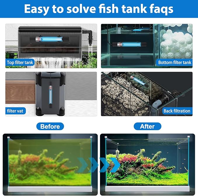 Aquarium Clean Light，7W&9W&11W&13W Algae Bloom Clean Light for Fish Tank,Submersible Light with Timer,Aquarium Water Clean Green Clear Waterproof Clean Lamp for Pond,Swimming Pool