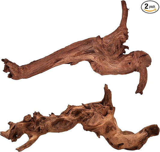 majoywoo Natural Large Driftwood for Aquarium Decor Reptile Decor, Fewer Branches 12.5-18" 2Pcs