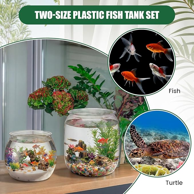 2 Pcs 4 Gallon & 1 Gallon Plastic Fish Bowl Large Round Clear Betta Aquarium Fish Tank Shatterproof Goldfish Bowl Hydroponic Planter Multi-use Container for Terrarium Flower Vase Centerpiece