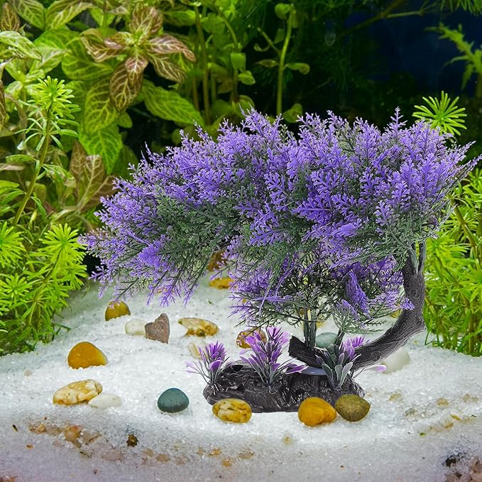 Ipetboom 1PC Aquarium Plants Fish Tank Decoration Artificial Fish Tank Decorations for Household and Office Aquarium Simulation Fish Tank Accessories Aquarium Ornament Fake Purple Bonsai