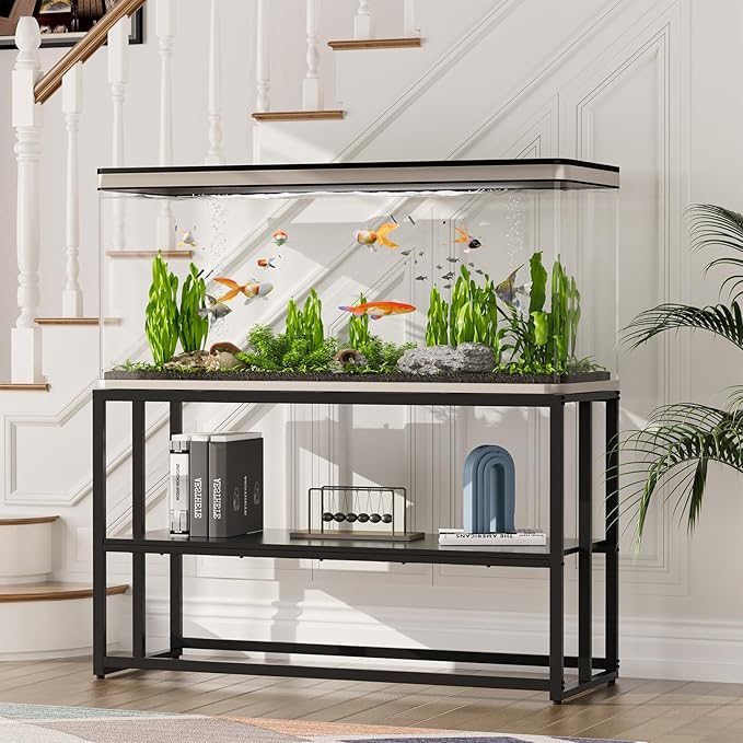 Urban Deco 55-75 Gallon Fish Tank Stand 900LBS Capacity For Aquarium Stand Metal Fish Tank Stand 48.4"x19.7"x31.5" Dual-Layer Design Terrarium Stand Ideal for Home and Office, Black