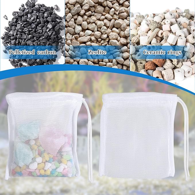 QfwdfcTrenz 10PCS Aquarium Filter Media Bags for Activated Carbon, 4" X 3.5" Mesh Filter Bags for Aquarium, Carbon Filters Bag for Aquariums, High Flow Aquariums Mesh Media Filters Bag