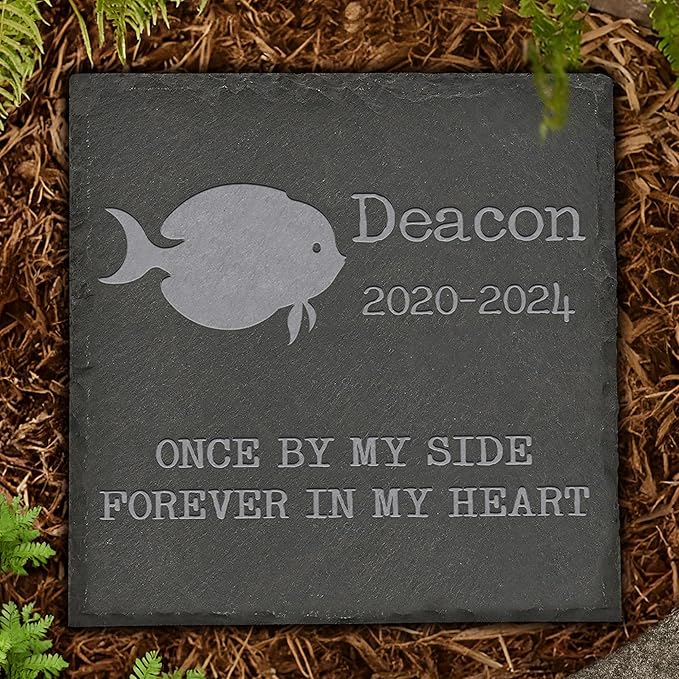 Personalized Pet Memorial, Fish Memorial Stone, Fish Tombstone, Fish Grave Marker, Fish Memorial Gifts, Fish Loss - Square