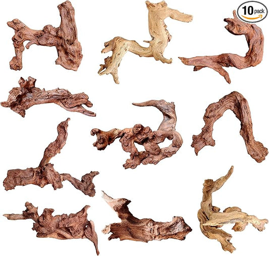 majoywoo Natural Small Driftwood for Aquarium Decor Reptile Decor, Assorted Driftwood Branch 2-4.5" 10 Pcs, Fish Tank Decorations