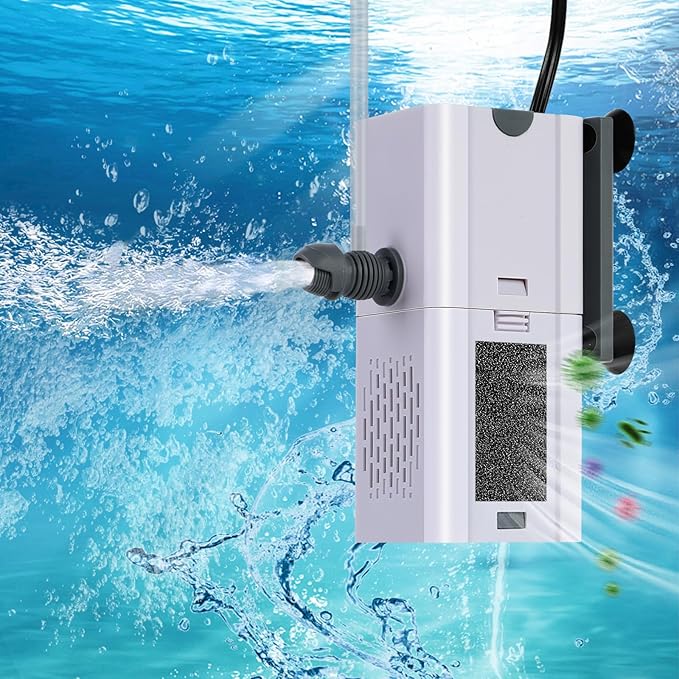 132 GPH 4-in-1 Aquarium Filter, 10-40 Gallon Fish Tank Filters Filtration and Oxygenation, Filter for Fish Tank with Biochemical Cotton, Multi-Functional Turtle Tank Filter(7 W)