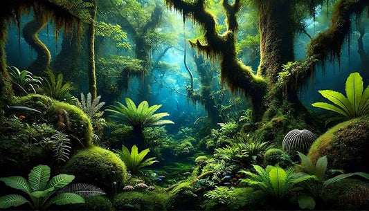 Tropical Rainforest Aquarium Fish Tank Background Forest Plants Reptile Tank Decorative Background 24x12 Inches PVC Glass Container Decoration with Tapes