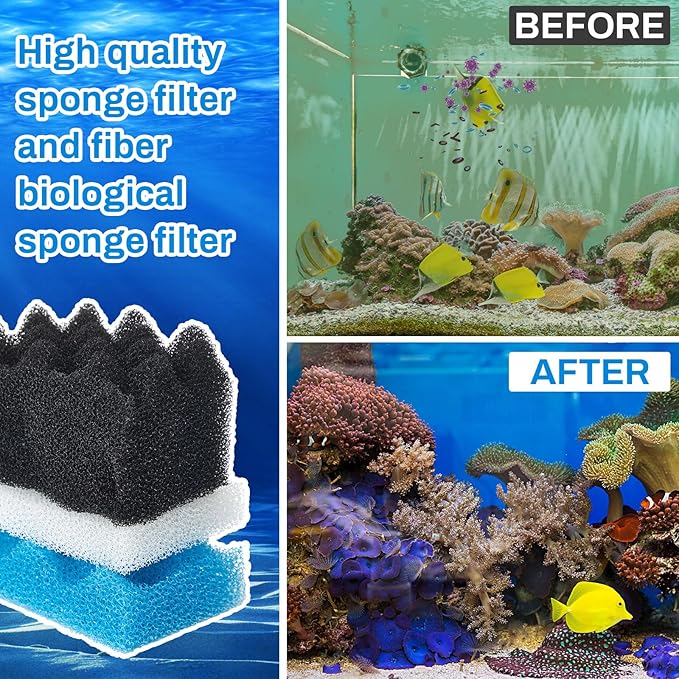 Threlaco 18 Pcs Compatible with 306/307 Bio Sponge Set Compatible with Aquarium Filters Including Blue White Black Bio Sponge for Replacement Filter Media Kit