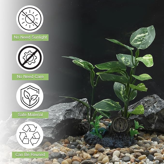 Aquarium Plastic Plants, Silk Aquarium Plants, Silk Plants for Betta Fish Tank, Plant Decoration for Aquarium, Dark Green, Pointed Leaves, 6.5" Tall