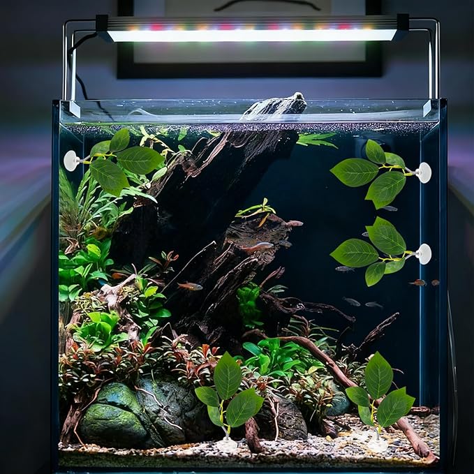 4 Pcs Betta Fish Leaf Pads with Suction Cups Adjustable Aquarium Tank Accessories Plastic Simulated Plants for Betta Resting Breeding Spawning and Playing Décor