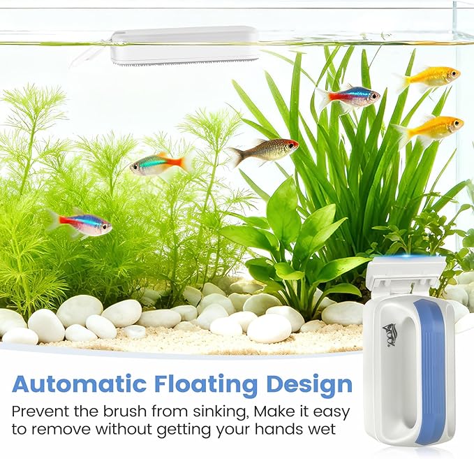 AQQA Aquarium Magetic Glass Cleaner Brush with 2 Detachable Scrapers Floating Fish Tank Cleaning Tools Algae Scraper for 0.25-0.45 inch Thick Glass/Acrylic Tanks (Medium)