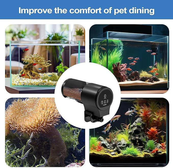 Automatic Fish Feeder for Aquarium - Auto Food Dispenser with Timer, 100ml Household Food Dispenser, with 12H 24H 48H Timer for Small Tank, Guppy Koi Cichlid Turtle Betta Shrimp Tetra360