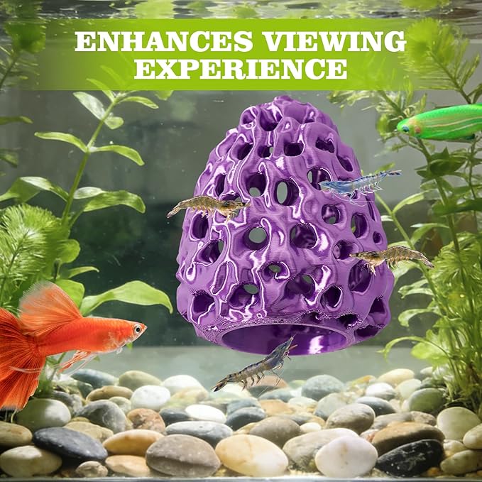Shrimp Dome Hide, Shrimp Hides for Aquarium, Betta Fish Hideout with Suction Cup, Betta Habitat Tank Ornament Accessories, Aquarium Decor for Small Fish Guppy Hiding Resting (Purple)