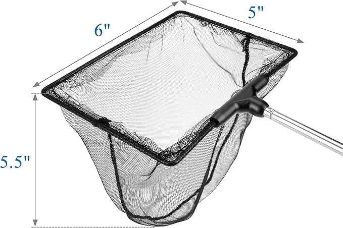 Mogoko Aquarium Fish Net, 10.8" x 16.3" Rectangular Fish Net with 5.5"-16.3" Extendable Telescopic Plastic Handle, Fine Mesh Nylon Fish Tank Accessory