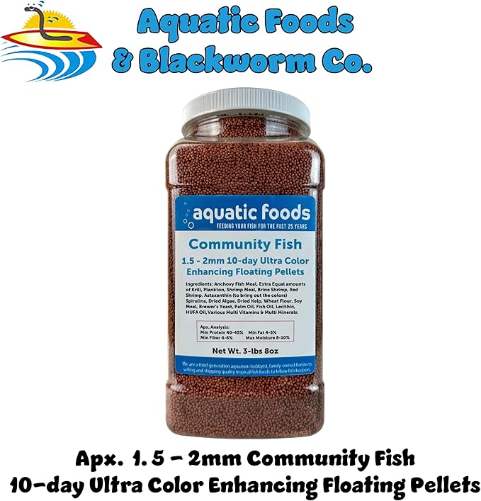 Community Fish Ultra Red Color Enhancing 1.5mm-2mm Floating Pellets. Color Enhancing in 10-Days for All Community Fish…3-lbs 8oz Large Jar