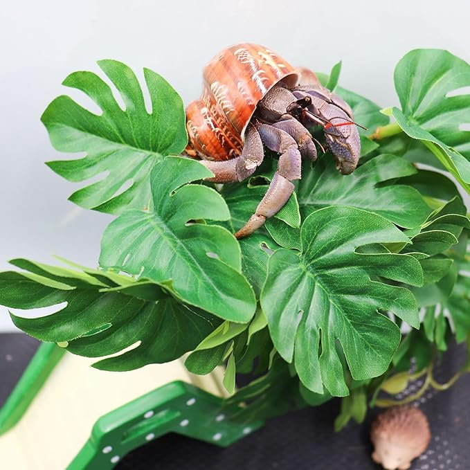 Hermit Crab Climbing Toy, Reptile Plants for Aquarium, Hanging Plastic Simulated Turtle Leaf Plant with Suction Cup, Reptile Tank Habitat Decor Accessories for Lizards Geckos Bearded Dragons Snake