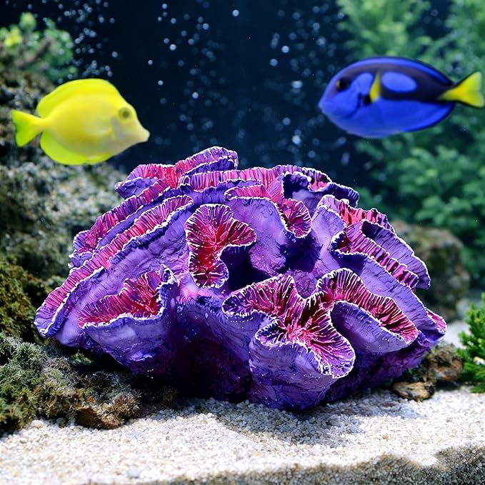 Aquarium Coral Decor, 5.9 Inch Lifelike Resin Coral Ornament for Fish Tank, Safe Decoration for Aquascaping, Purple
