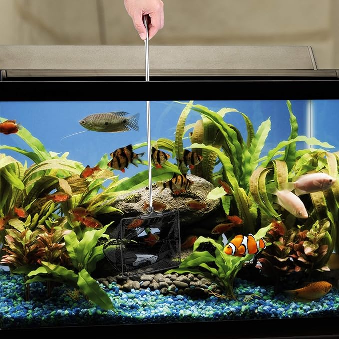 Lpraer Aquarium Fish Net with Extendable Stainless Steel Long Handle Fine Mesh Net for Fish Tank