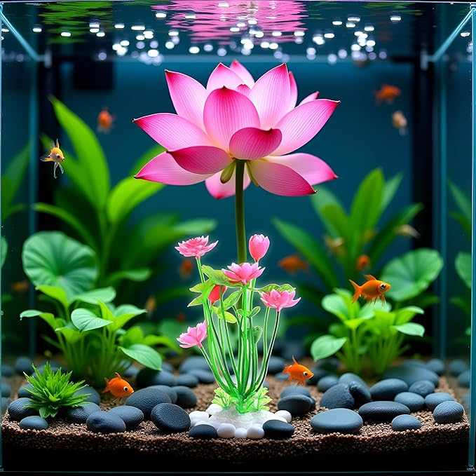 1pc Pink Artificial Water Plants,Plastic Lotus Fish Tank Ornament,Aquatics Grass Flower Simulation Wedding Favors,Plastic Plants for Party Fish and Aquatic Pets,Aquarium Décor