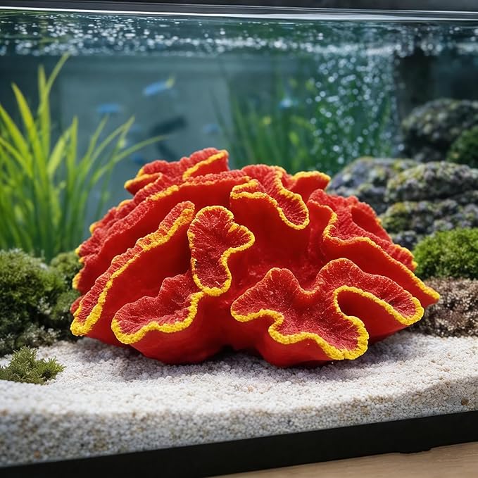 Aquarium Coral Decor, 5.9 Inch Lifelike Resin Coral Ornament for Fish Tank, Safe Decoration for Aquascaping, Red