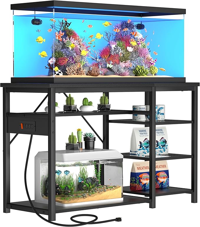 GRLEAF 40-50 Gallon Aquarium Stand: 900LB Capacity, Built-In Power Outlets, 3-Tier Shelves for Fish Tank Accessories Storage, Heavy-Duty Steel/Wood Hybrid for Fish & Reptile Tanks | Excludes Tank