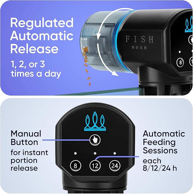FISHNOSH Automatic Fish Feeder for Aquarium - New Generation 2026, Auto Food Dispenser with Timer for Small Tank, Big Aquariums & Pond, Model-ML
