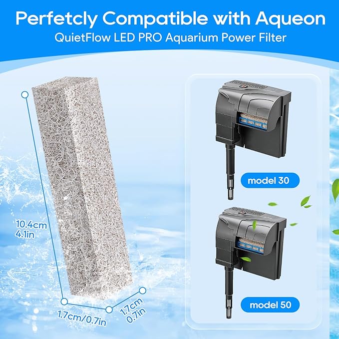 Ammonia Reducer Filter Pads Compatible with Aqueon Quietflow 30 & 50, Sponge Filters for Aqueon Replacement Filter Cartridges Large, LED PRO Aquarium Fish Tank Power Filter 6PCS