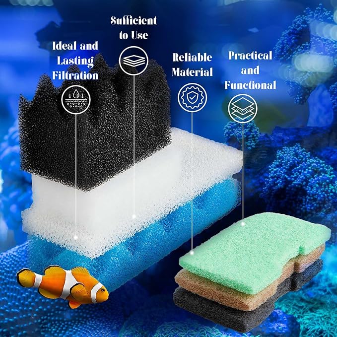 Threlaco 74 Pcs Filter Media Compatible with Fluval 306/307, Aquarium Replacement Media Kit, Foam, Activated Carbon, Nitrite/Phosphate/Ammonia Remover, Towel, Grease, Mesh Bags