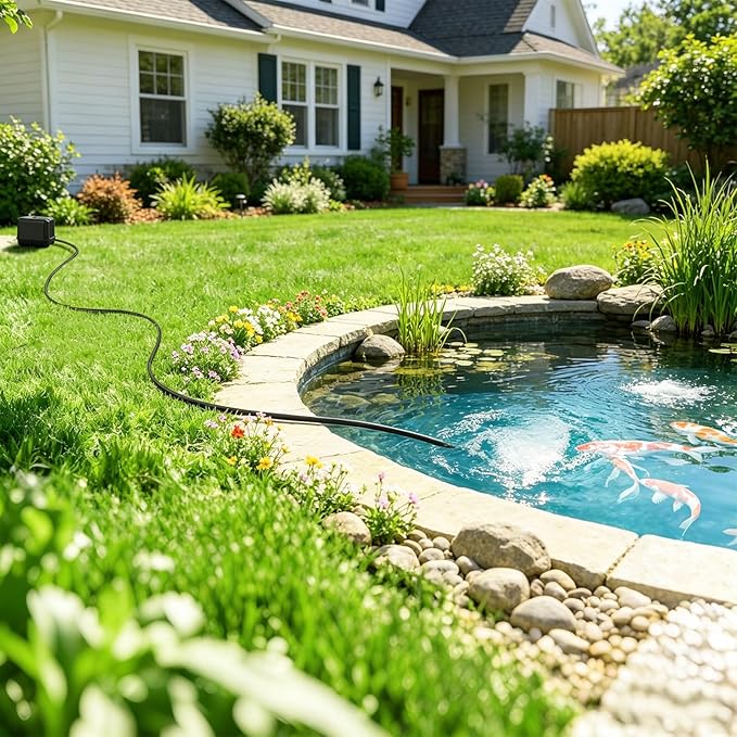 POPOSOAP Pond Aerator Accessories Kit, 52.4 Ft Flexible Black Pond Aerator Tubing with 2-Way Splitter & 2 Air Stones for Ponds, Fish Tanks, Aquariums, Septic Tanks (10mm ID) P802