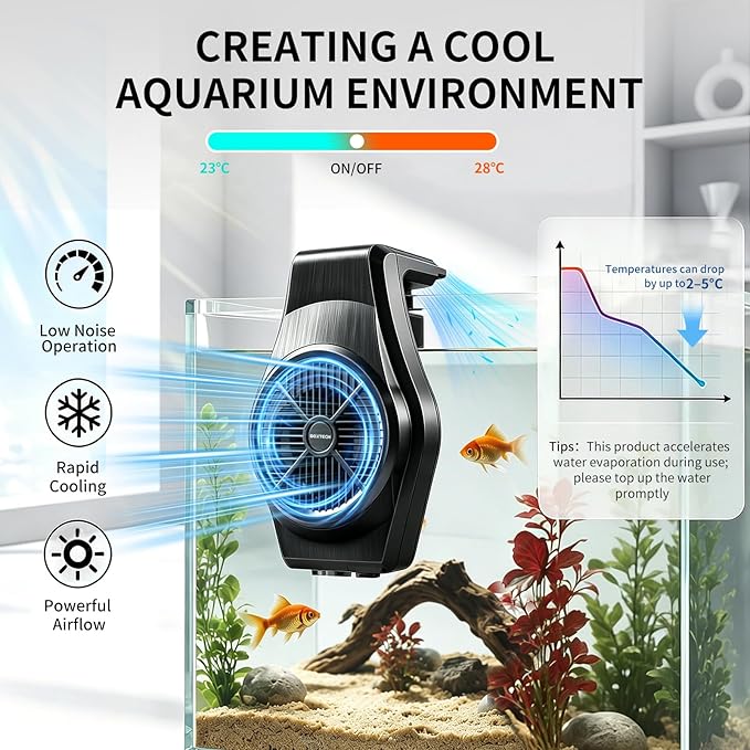 UPETTOOLS Fish Tank Chillers Fan, Aquarium Cooling Fan Cold Wind Chiller for Shrimp Coral Tropical and Sea Fish Tank（7-15 Gallon）