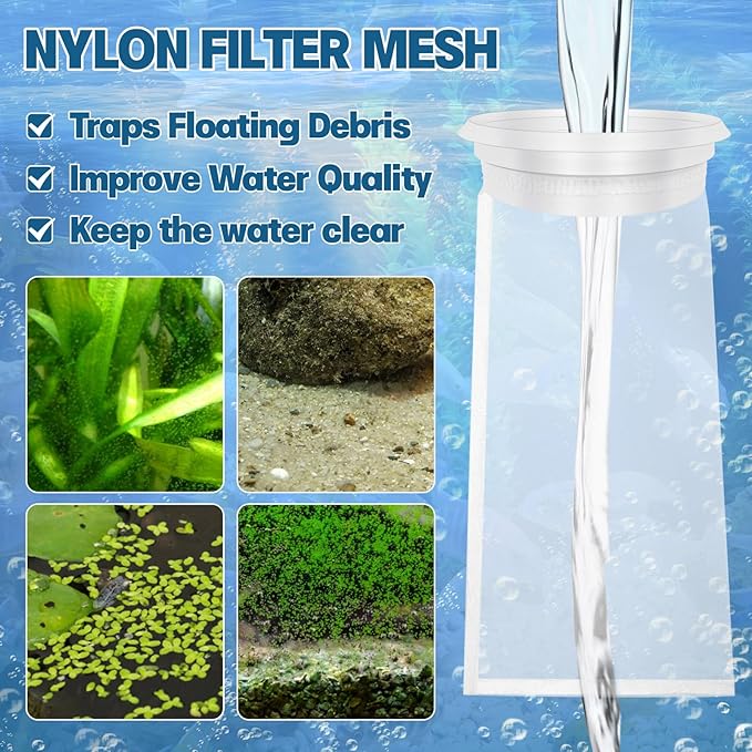 8PCS 4 Inch 200-Mesh Nylon Aquarium Filter Sock, Filter Socks, Reusable Fine Mesh Bag for Saltwater Aquarium and Fish Tank Freshwater, Aquarium Accessories (9.84×5.31 Inch)