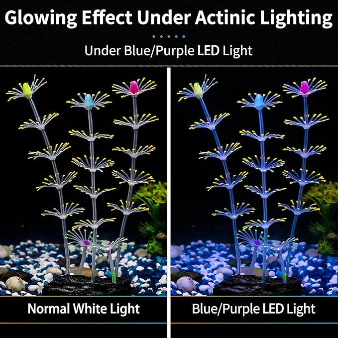 Uniclife Aquarium Imitative Rainbow Sea Urchin Ball/Coral Plant/Strip Coral Plant Decoration Artificial Silicone Ornament with Glowing Effect for Fish Tank