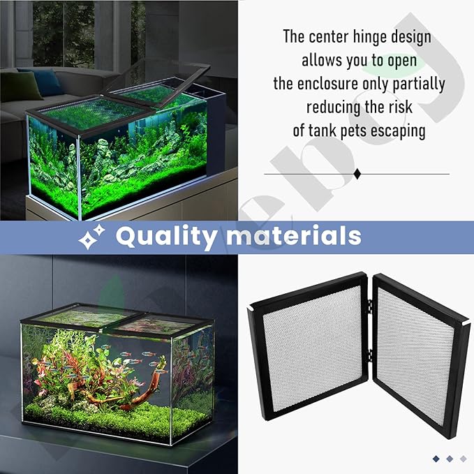 Braveboy Screen Cover for Hinged Door, for 10, 15 High, 20 X-Tall Gallon Aquariums & Glass Tanks, Black - Easy Ventilation