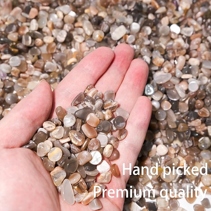 Black Moonstone Crystal Chips 1lb (850+ pcs) – 5-8mm Natural Mystical Stones for Aquarium Decor, Moon Gardens – Protective Gemstones for Fish Tanks, Plant Rituals & Psychic Shielding